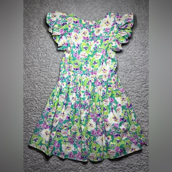 Mittoshop Dress Womens Small Mini Floral Cap Sleeve Ruffles Lined Vneck Flowy - Picture 6 of 6